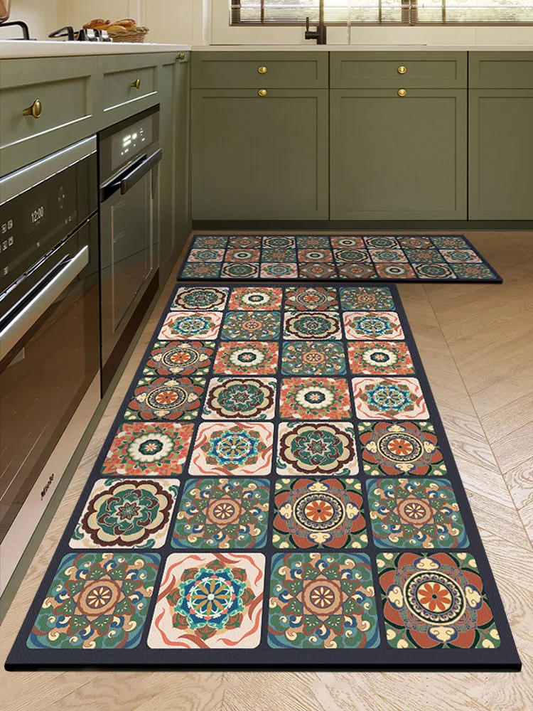 

Retro Art Floor Mat Kitchen Water-oil Absorption Mats Dry Non-slip Door Cushion Comfortable Environmental Friendly Rugs Tapizado