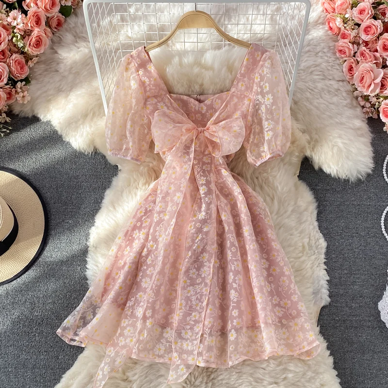 Organza Sweet Bow Fairy Square Neck Puff Sleeve Dress Summer New Puff Sleeve Princess Dress Short Dress
Organza Sweet Bow Fairy Square Neck Puff Sleeve Dress Summer New Puff Sleeve Princess Dress Short Dress