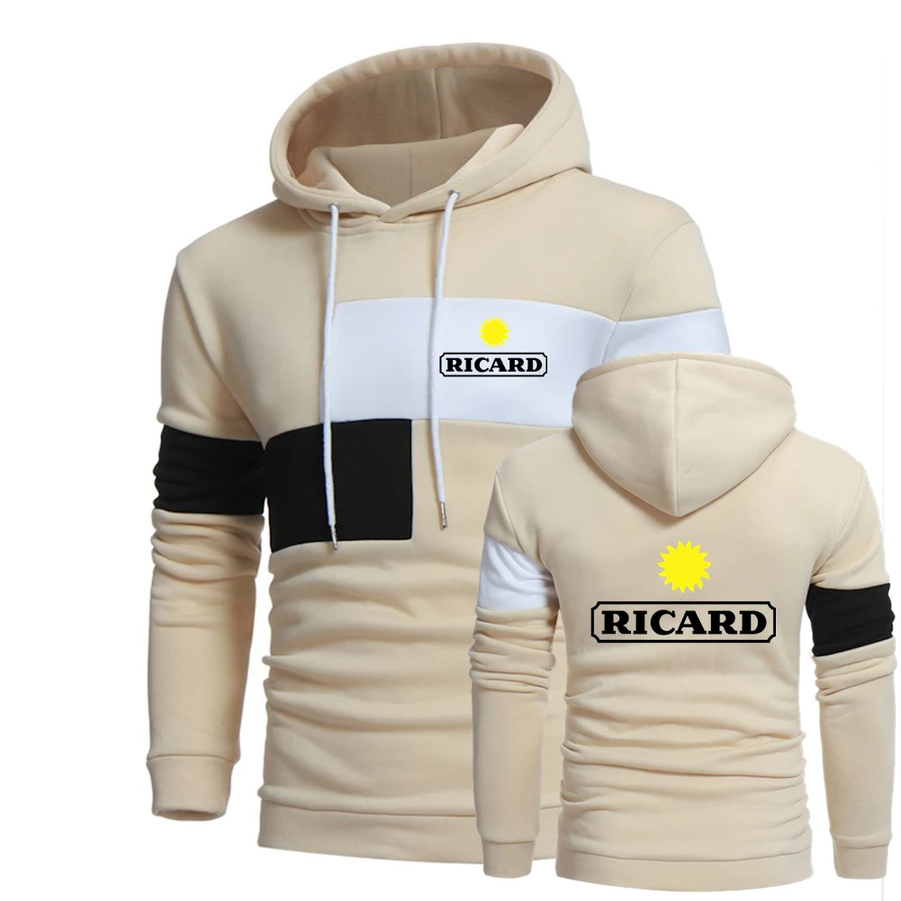 

2023 New RICARD Logo Printed Customizable Spliced Long Sleeve Men Pullover Hoodie Cotton Warm High Quality Man Sportswear Casual