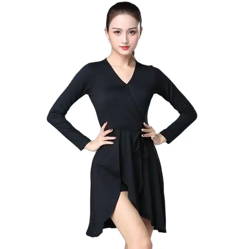 

Womens Ballroom Dance Costume Long Sleeve Split Fringed Tango Salsa Rumba Samba Cha Cha Latin Dancing Dress Modern Dancewear