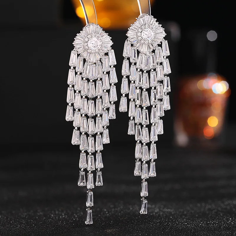 Trendy french style clear white cubic zirconia women long tassel party earring wedding bridal earring LYX117
Trendy french style clear white cubic zirconia women long tassel party earring wedding bridal earring LYX117