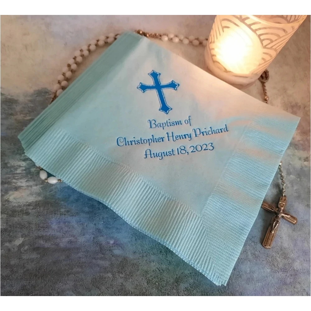 

50pcs Custom Baptism Napkins Christening Napkins First Communion Napkins Confirmation,Cross ,Religious Napkins Dedication Napkin