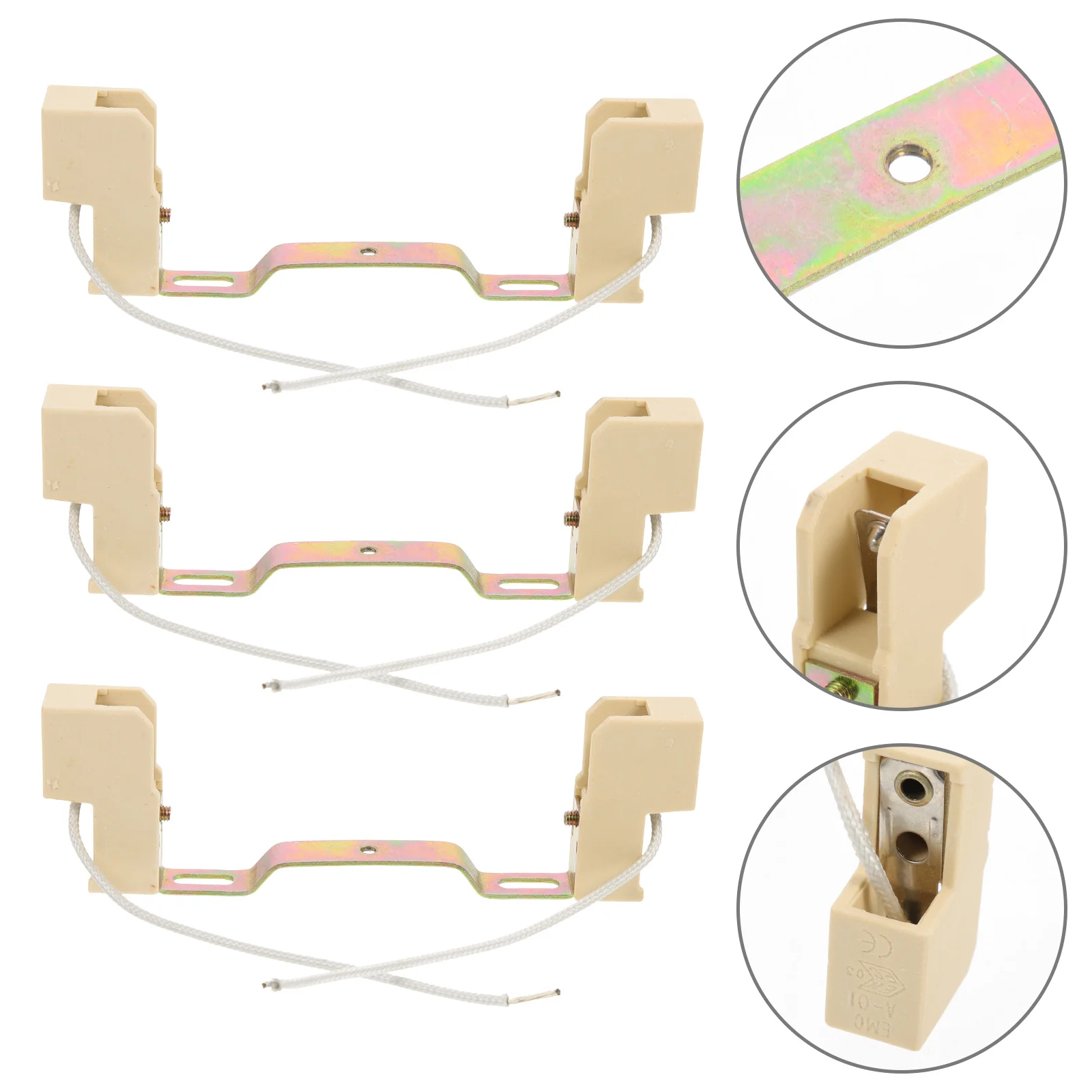 

3 Pcs Halogen Lamp Head Double Ended Socket Table Base Parts Connector Light Silicone Braided Wire Brackets