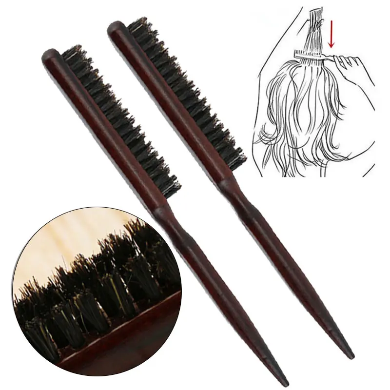 

Wooden Handle Boar Bristle Combs Salon Hair Brushes Natural Boar Bristle Hair Combing Brush Slim Line Styling Comb Hairdressing