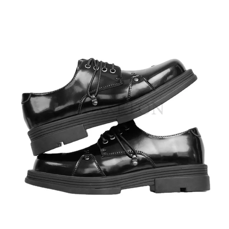 

Туфли мужские/женские кожаные на толстой подошве, повседневные официальные Мокасины, на шнуровке, деловая обувь в британском стиле, черные