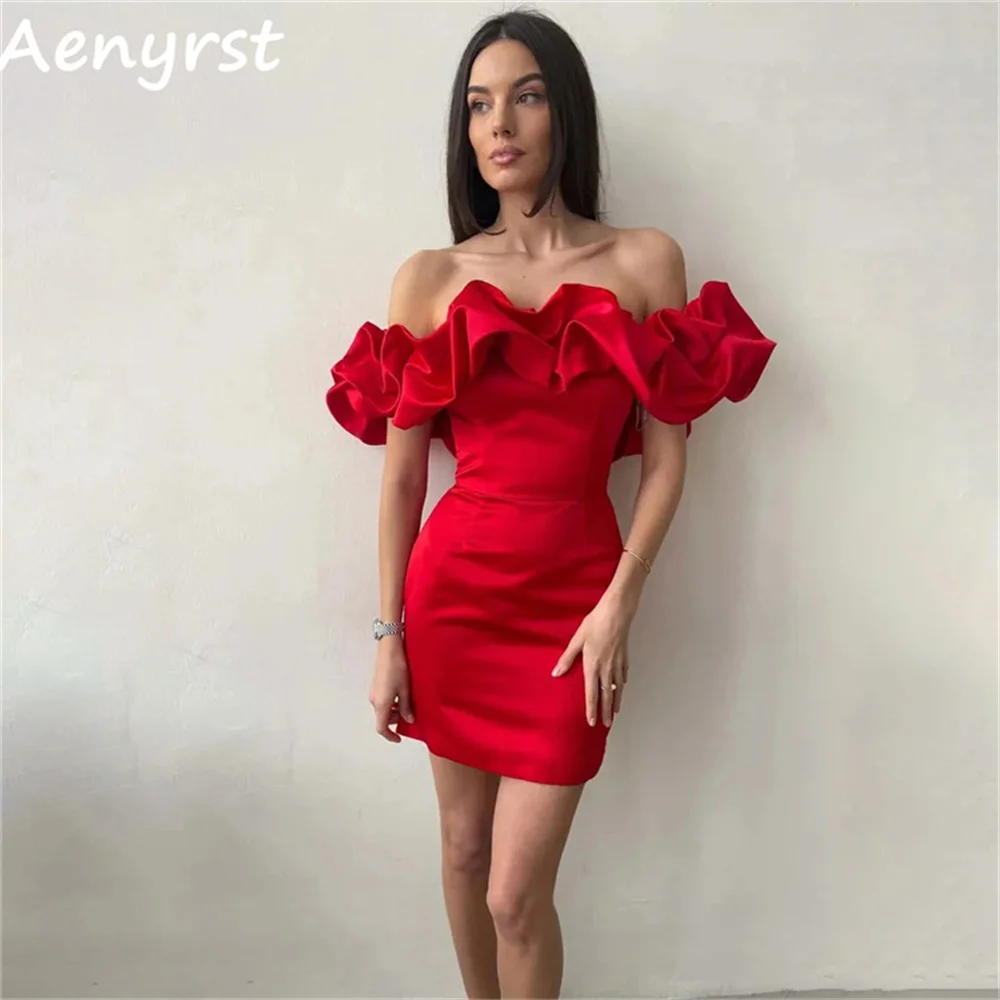 

Aenryst Strapless Ruffles Mini Homecoming Dresses Satin Multicolor Cocktail Dress Backless Party Gowns Custom Made فساتين السهرة