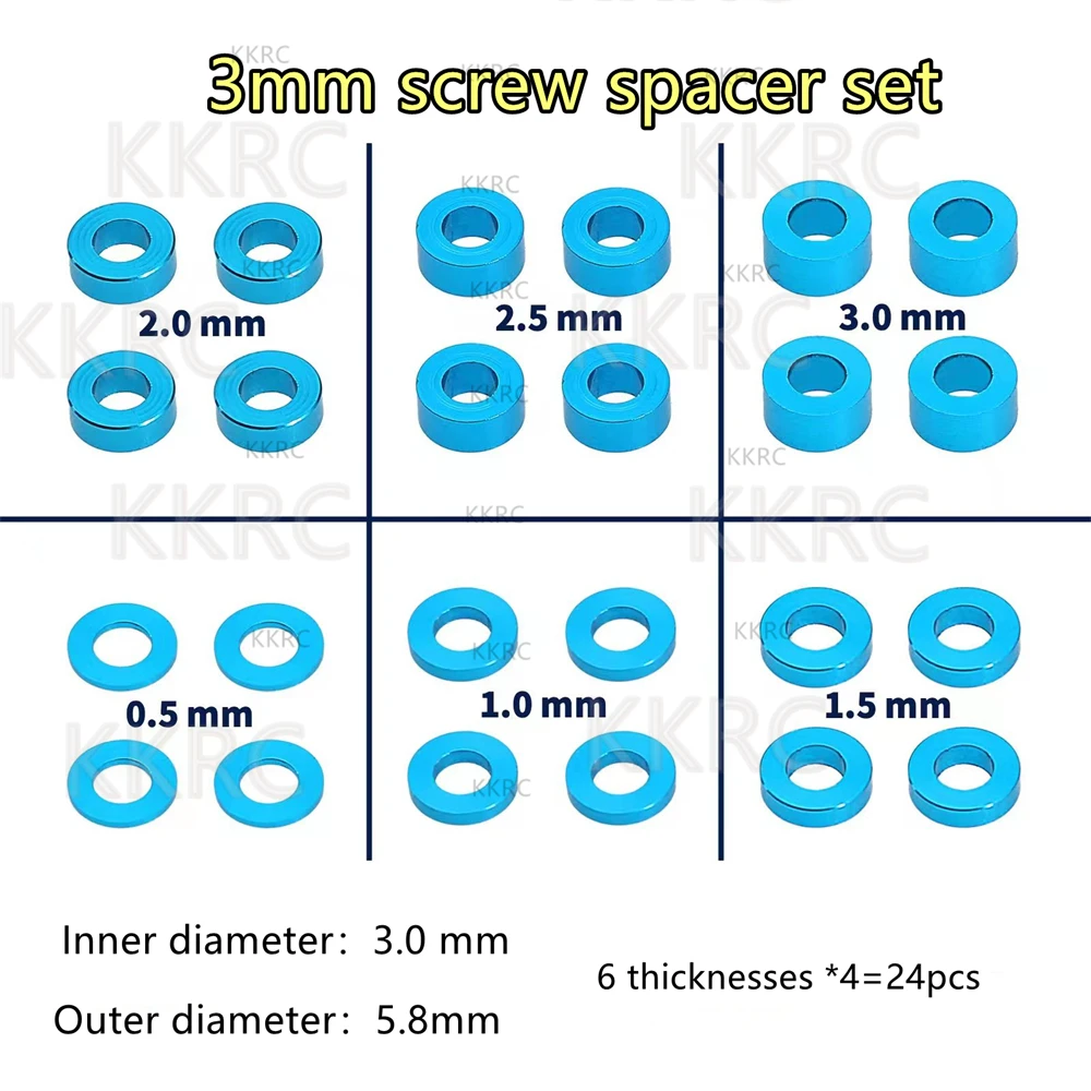 

24pcs M3 Screw Spacer Set 3mm Screws Flat Gasket Washer Spacer For RC Car TAMIYA 53539 TT02 TT01 XV01 XV02 HSP WLtoys HPI YOKOMO