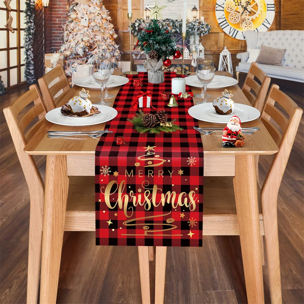 Christmas black red plaid table flag text Blessing Snow table Runner Family Holiday party kitchen table decoration
Christmas black red plaid table flag text Blessing Snow table Runner Family Holiday party kitchen table decoration