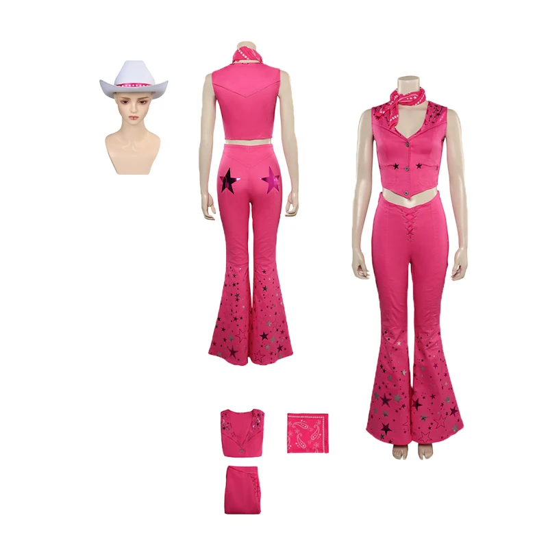 Margot Cosplay Costume Female Barbier Pink Vest Pants Scarf Women Girls Jeans White Cowboy Hat Cap Outfits Halloween Suit
Margot Cosplay Costume Female Barbier Pink Vest Pants Scarf Women Girls Jeans White Cowboy Hat Cap Outfits Halloween Suit