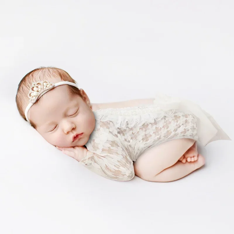 

Newborn Photography Clothing and flower headband set Baby Photography Lace dress Hundred Days Photo Props cute fashion