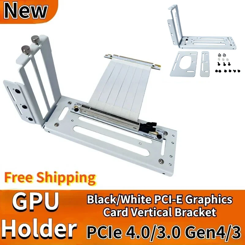 

JHH-Link Silver-Plated Riser PCI-E x16 ATX Graphics Card Vertical Bracket GPU Holder+GEN4 PCI-e 16X 3.0 4.0 Riser Extender Cable