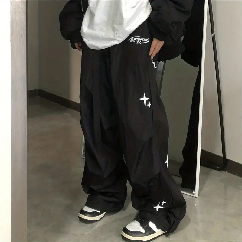 

Y2K женская уличная одежда Techwear черные карго в Корейском стиле Харадзюку парашютные тренировочные брюки мужские спортивные штаны с широкими штанинами джоггеры брюки одежда