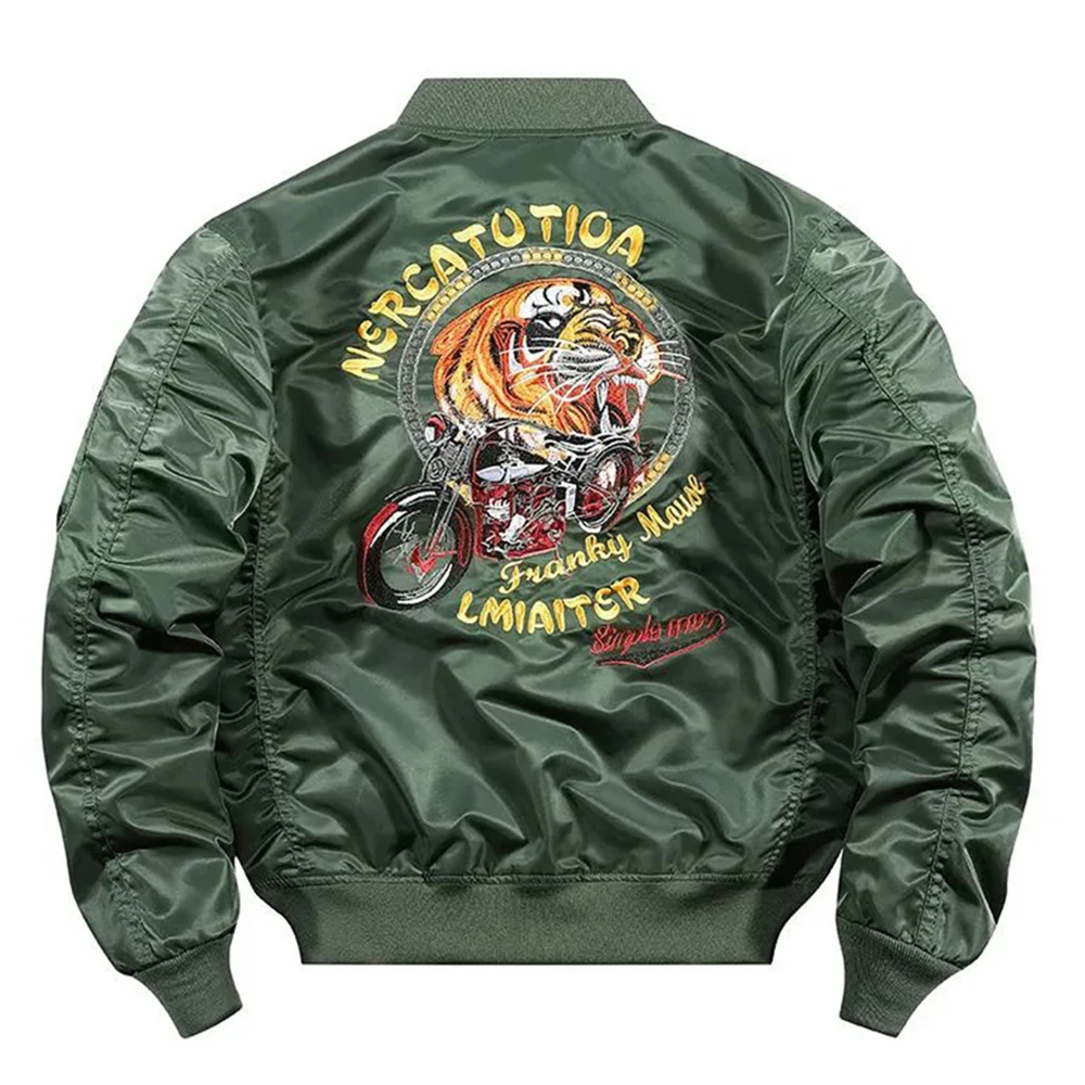 

Bomber Jacket Mens Autumn And Winter Military New Retro Tiger Embroidered Baseball Uniform Large Size Ahmei Khaki Work Jacket
