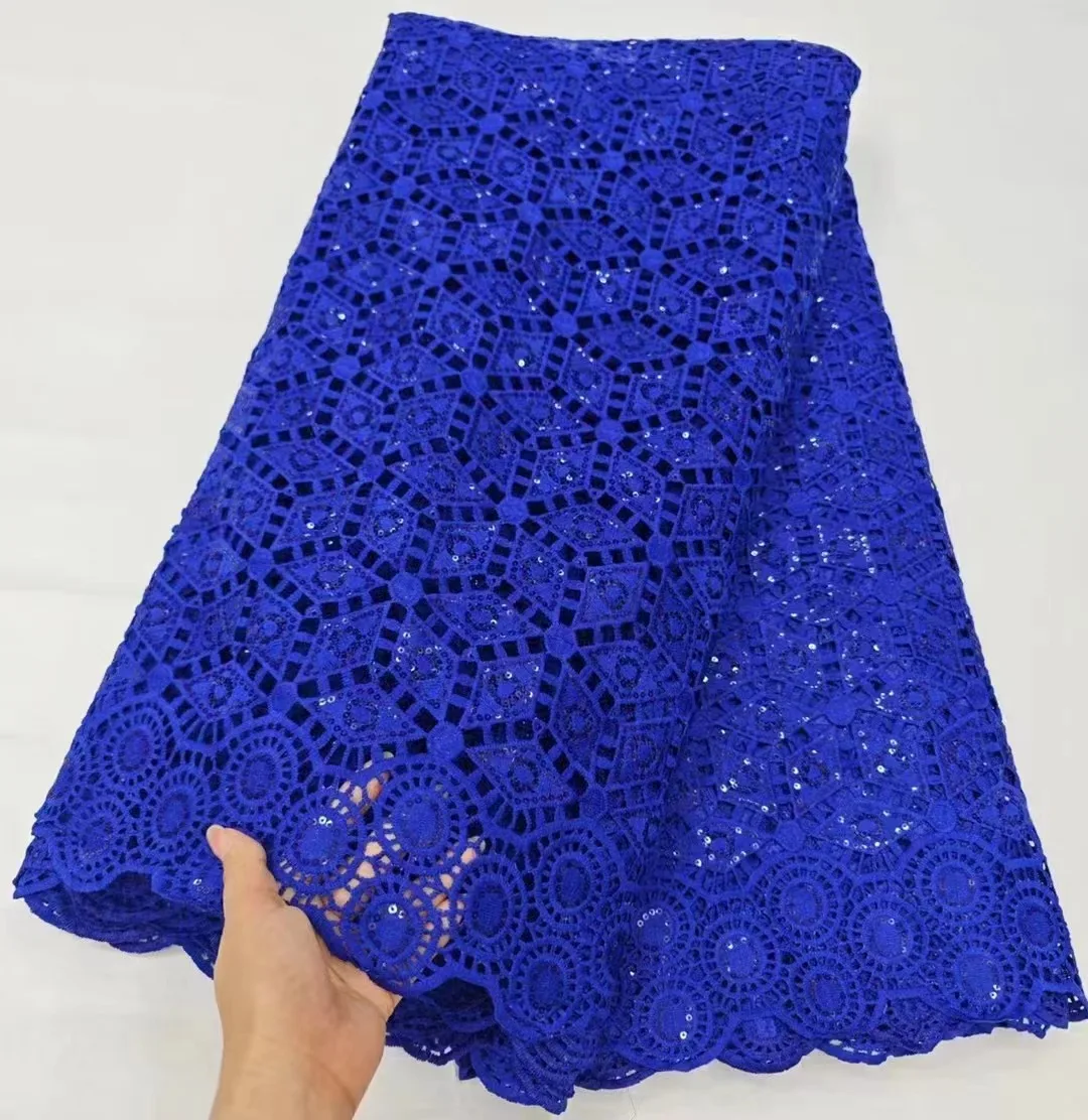 

Guipure Cord Lace Fabric 5Yards Nigerian 2024 High -quality sequins French Mesh Fabric Material Dress Sew For Women