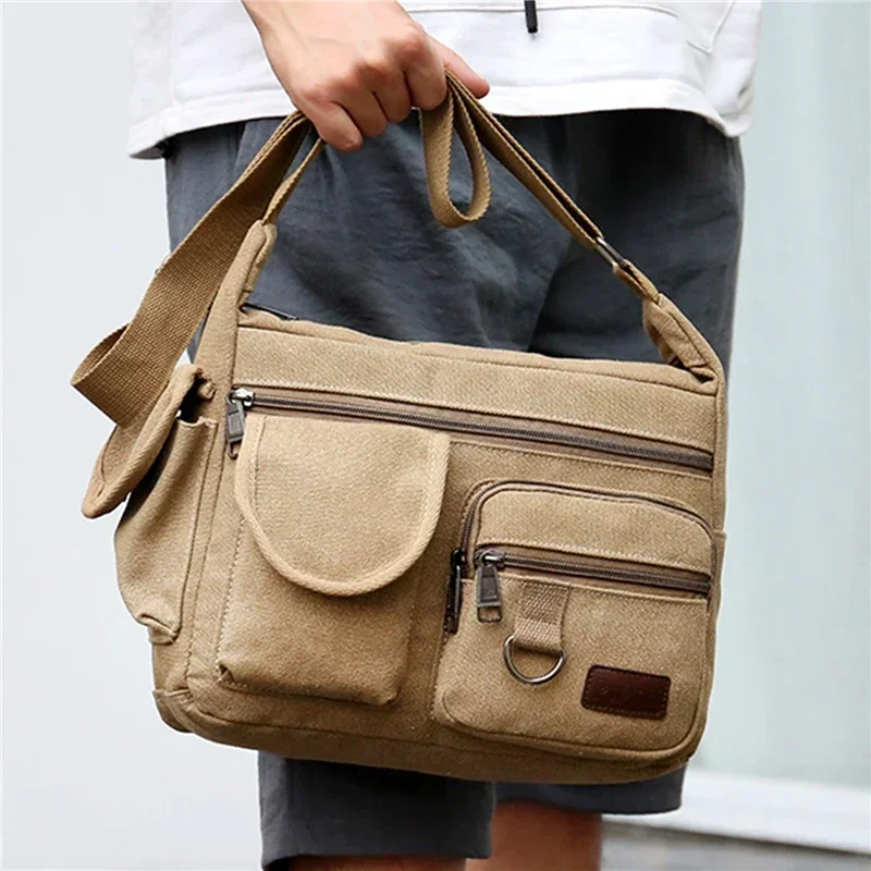 

Canvas Messenger Bag For Men Water Resistant Waxed Crossbody Bags Briefcase Padded Shoulder Bag Handbag Hot Sell Newest