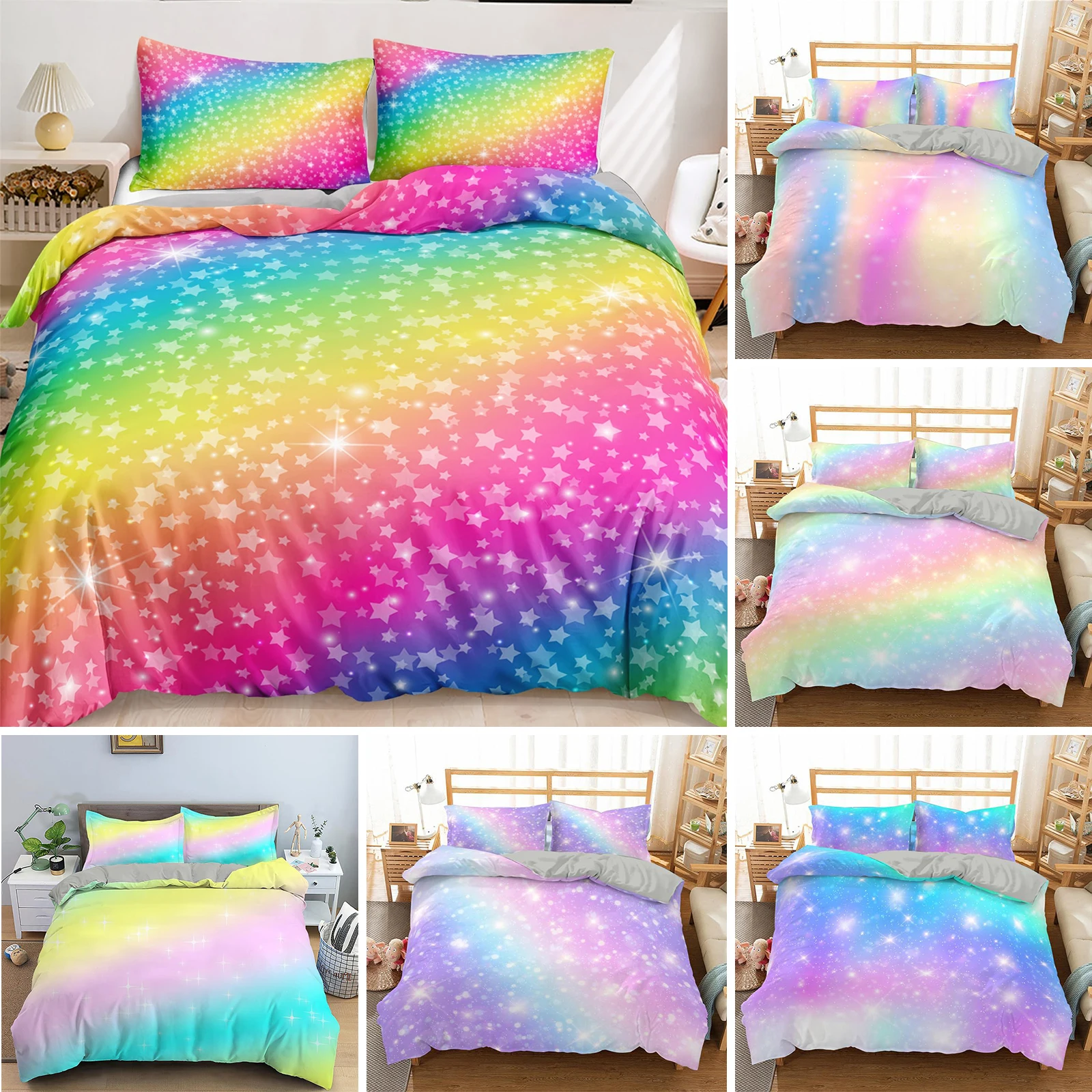 Rainbow Duvet Cover Set for Girls Rainbow Star Bedding Set Girly Glitter Double Queen King Size Soft and Comfortable Quilt Cover
Rainbow Duvet Cover Set for Girls Rainbow Star Bedding Set Girly Glitter Double Queen King Size Soft and Comfortable Quilt Cover