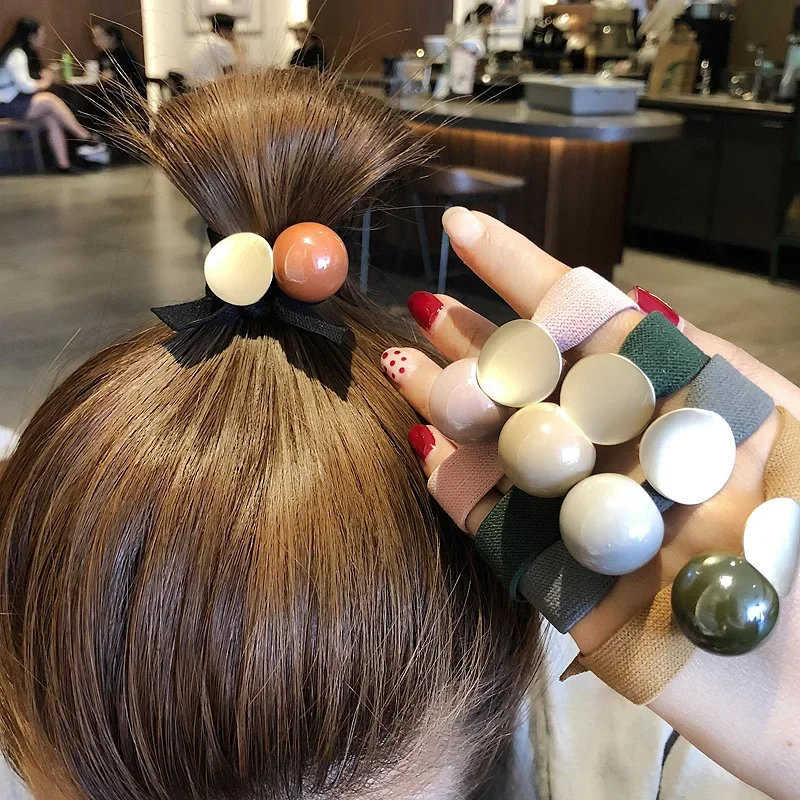 

Korea Style Hair Ropes Cute Simple Width Color Metal Ball Elastic Hair Bands for Girl Women Fashion Hair Accessories