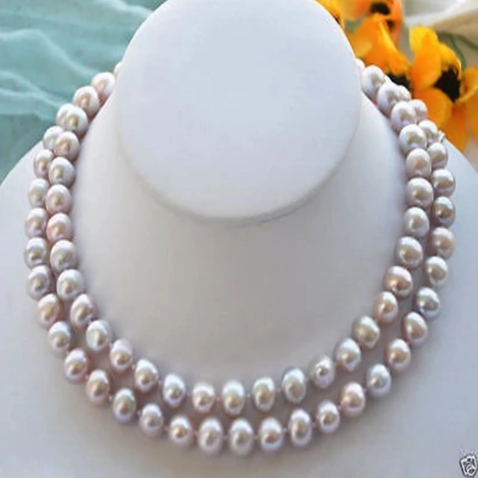 

Hand knotted 2 rows necklace natural 8-9mm purple freshwater pearl sweater chain nearly round pearl 17-18inch