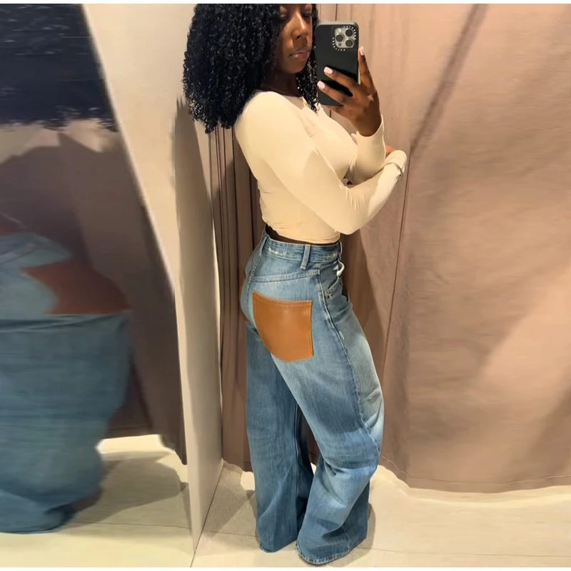 بنطلون نسائي واسع الساق من الجلد الصناعي مع جيوب، خصر مرتفع، تصميم فضفاض، مناسب للارتداء اليومي والتنقل، أزياء الشارع، ربيع 2026 بنطلون نسائي واسع الساق من الجلد الصناعي مع جيوب، خصر مرتفع، تصميم فضفاض، مناسب للارتداء اليومي والتنقل، أزياء الشارع، ربيع 2026