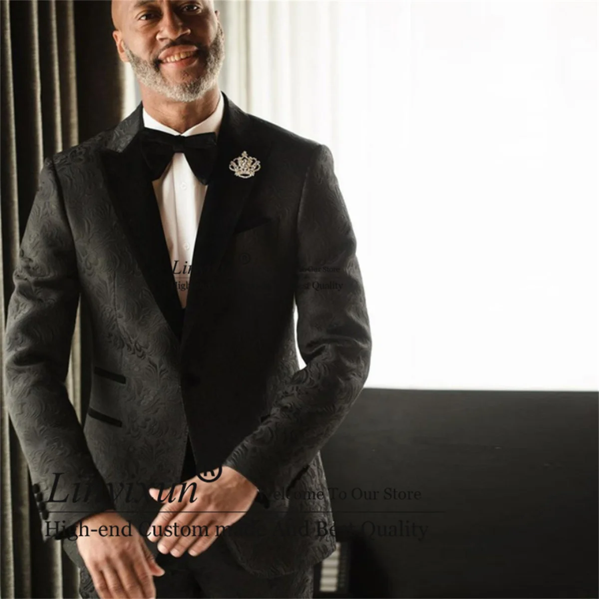 Black Floral Men Suits for Wedding Peak Lapel Groom Tuxedos 2 Pieces Jacket Pants Sets Groomsmen Prom Blazers Slim Costume Homme
Black Floral Men Suits for Wedding Peak Lapel Groom Tuxedos 2 Pieces Jacket Pants Sets Groomsmen Prom Blazers Slim Costume Homme