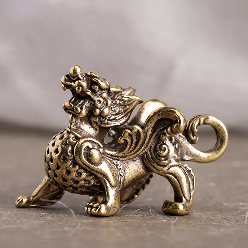 

Статуэтка Богатство латунный Декор процветание китайский стиль орнамент Qilin Дракон Удачи животное фэн-шуй Винтаж
