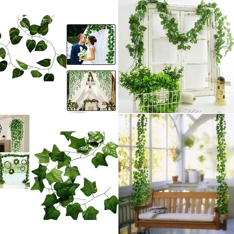 

Artificial Silk Hanging Plants Vine Liana Fake Ivy Leaves for Wall Green Garland Decoration Home Decor Party Vines 240cm Leaf