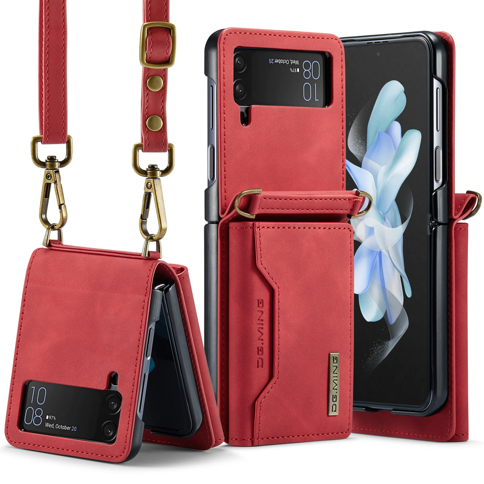 

Чехол-бумажник с защитой от падения для Samsung Galaxy Z Flip5 5G Flip3 Flip 5 Flip4 Flip 4 3 Zflip5, карманная кожаная сумка для телефона с ремешком для карт