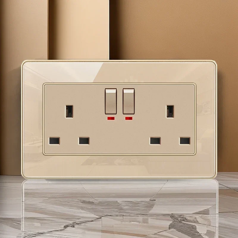 T&I Brand UK Socket Crystal Golden Glass Material Double 13A UK Socket Double Pole 86*146mm
T&I Brand UK Socket Crystal Golden Glass Material Double 13A UK Socket Double Pole 86*146mm