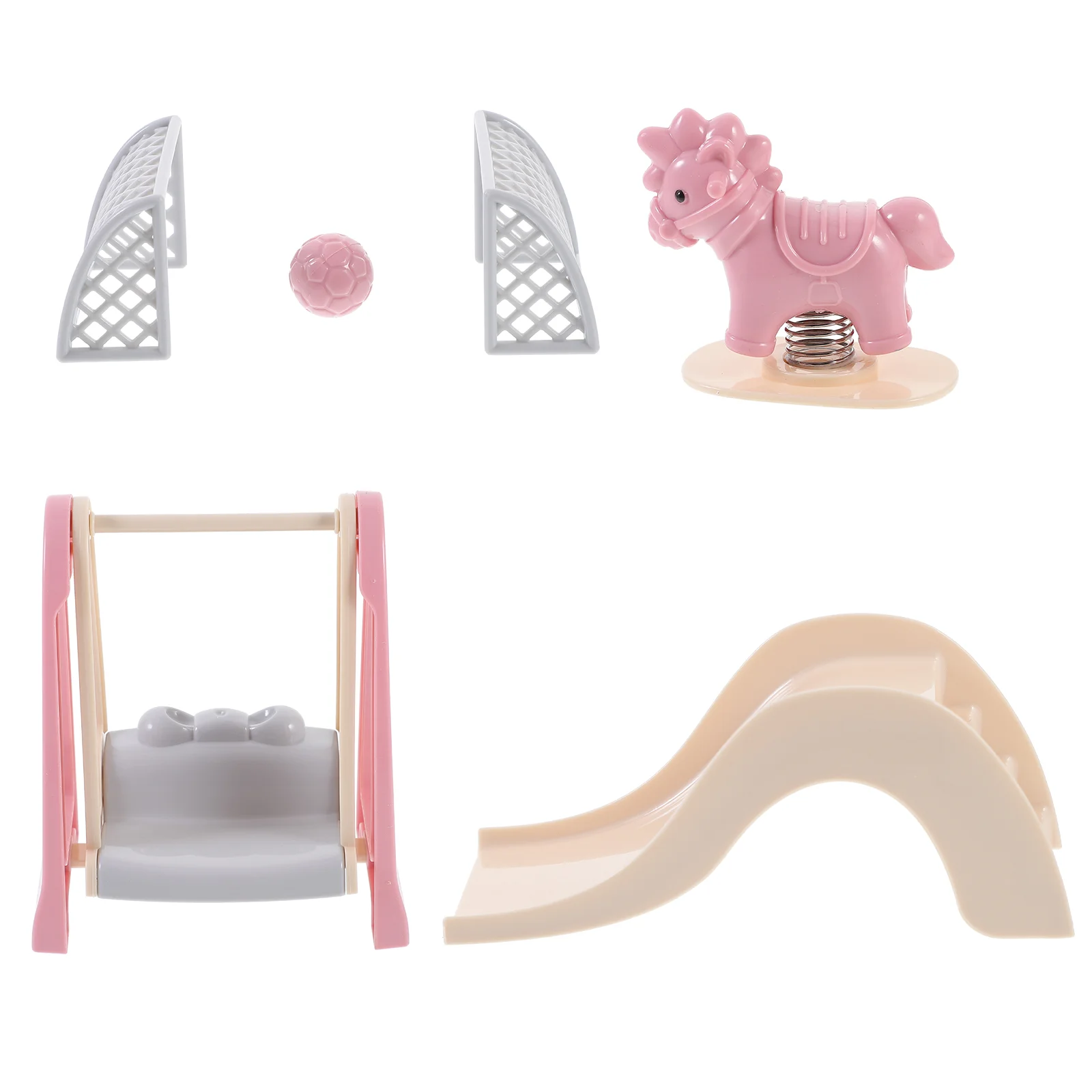 

Dollhouse Furniture Plastic Outdoor Playset Miniature Slide Swing Rocking-Horse Football Goal Models Girls Pretend Playhouse