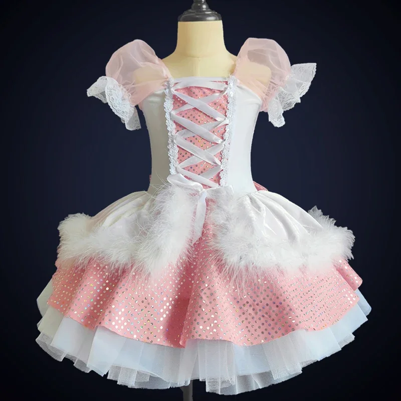 

Розовое балетное платье для девочек, детская профессиональная балетная пачка, детская одежда для выступлений, милое платье принцессы для танцев