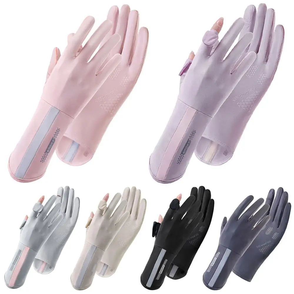 

Mid-long Sunscreen Gloves Fashion Ice Silk Elastic Anti-UV Mittens Slip Resistant Thin Sun Protection Gloves Women Girls