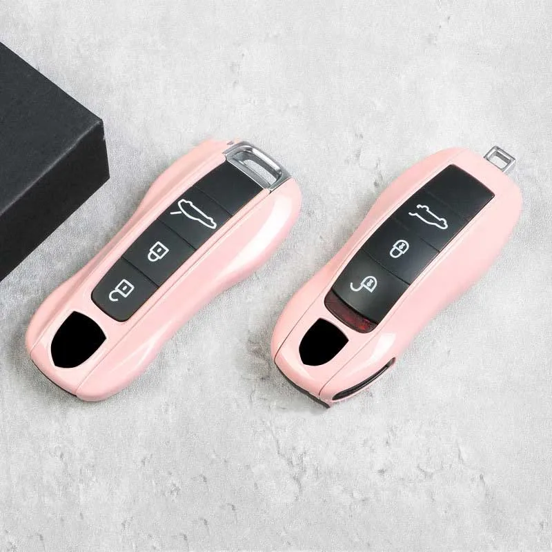 

Car Key Case Fob Cover Set Pink Color For Porsche Panamera Macan Boxster Cayman Cayenne Tayan 911 981 991 Smart Remote Key Shell