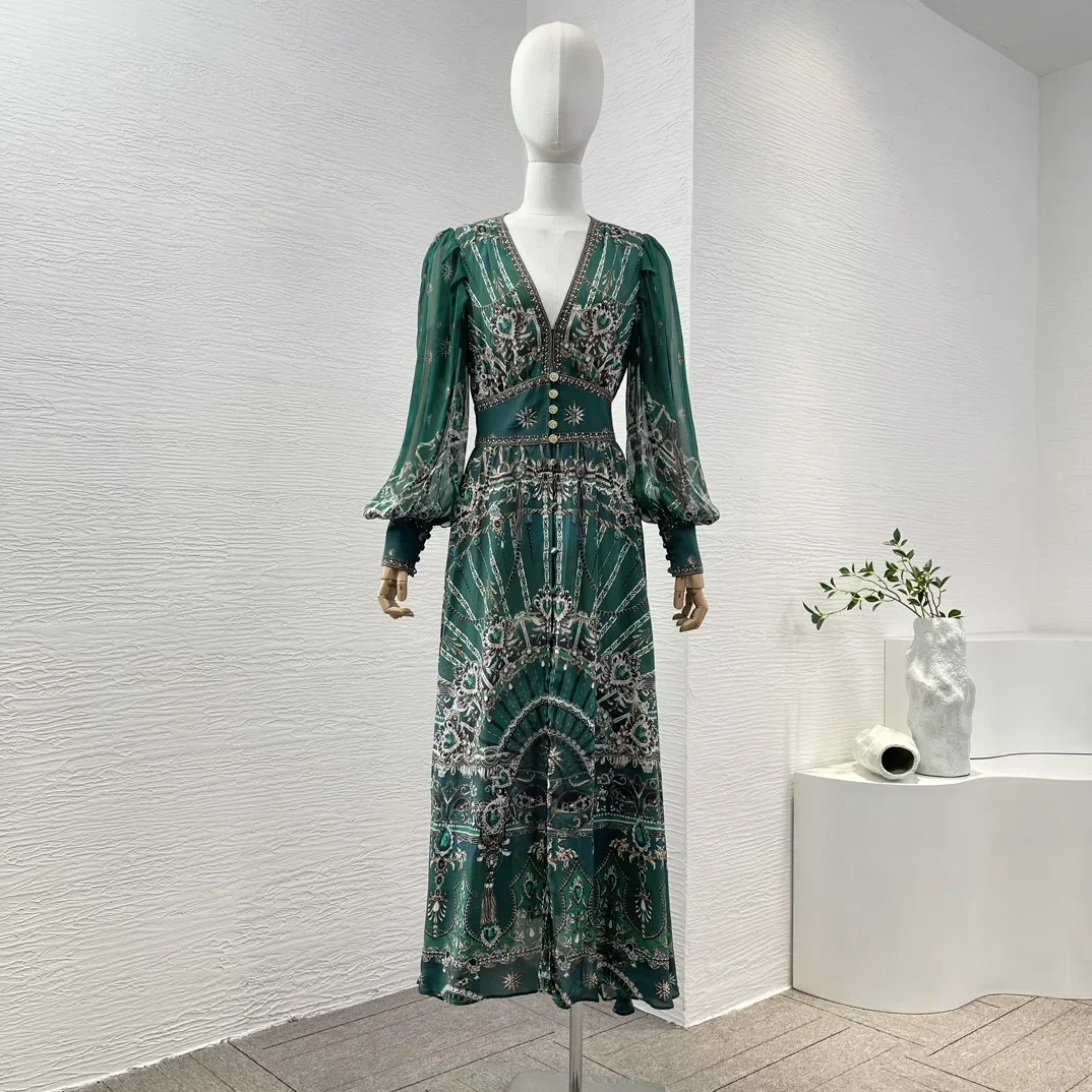 Newest 2024 Women Fashion Top Quality Green Floral Print Long Sleeve V Neck Oversize Midi Dress
Newest 2024 Women Fashion Top Quality Green Floral Print Long Sleeve V Neck Oversize Midi Dress