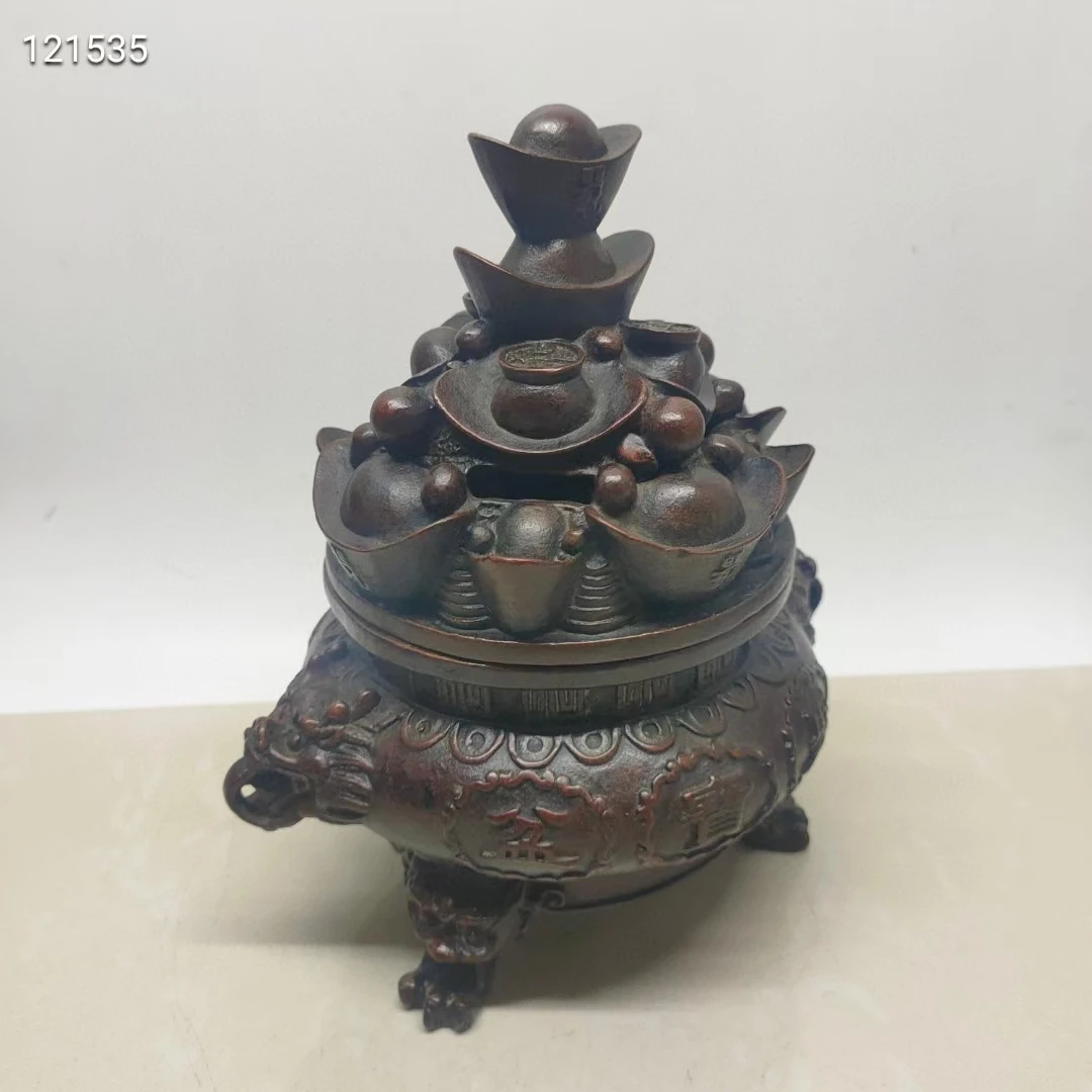 

Ancient Style Censer Copper Incense Burner Lucky Beast Leg Signed Characters Yuan Bao Corver