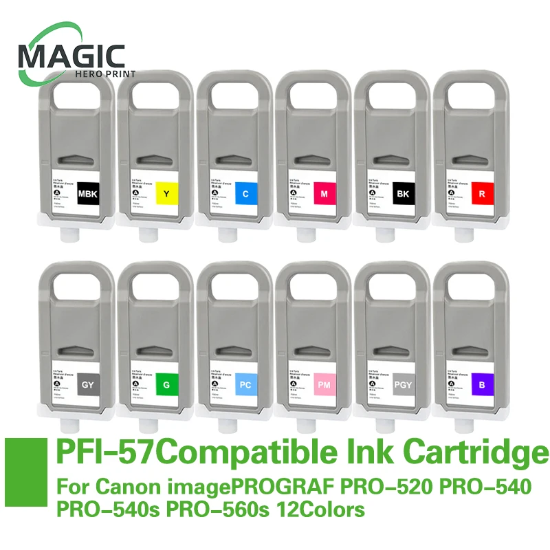 

PFI-57 PFI57 700ML Compatible Ink Cartridge With Full Ink For Canon imagePROGRAF PRO-520 PRO-540 PRO-540s PRO-560s 12Colors