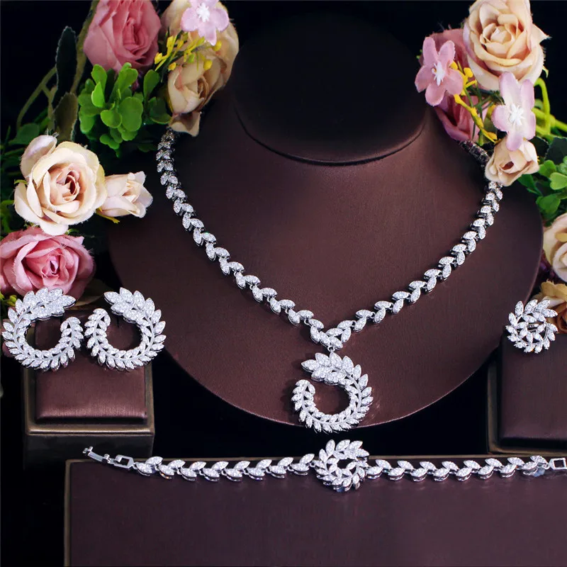 

CC Crystal Jewelry Sets Women Accessories Bridal Dress Engagement Jewellery Wedding Necklace Earrings Bracelet Ring Set T0310