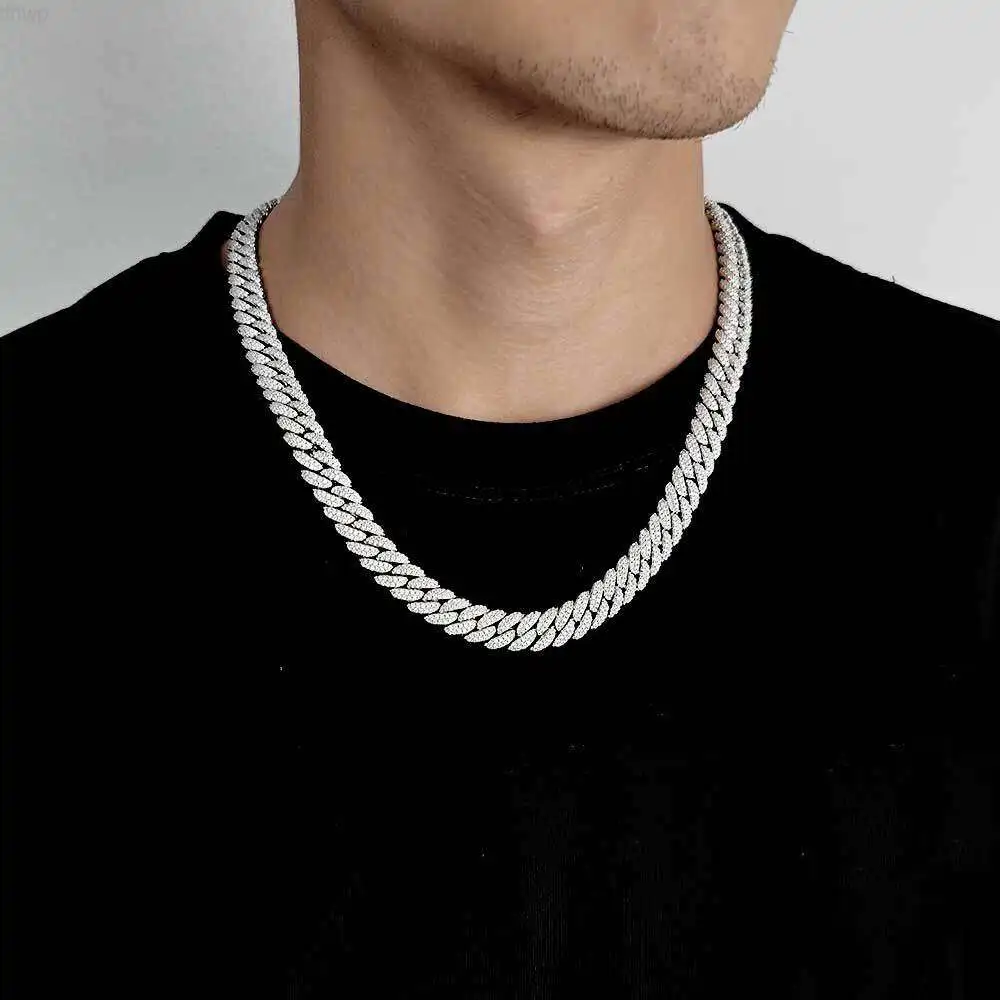 

Цепочка мужская из серебра 925 пробы с бриллиантами, Роскошное дизайнерское ожерелье в стиле хип-хоп, кубинская цепь с муассанитом 10 мм
