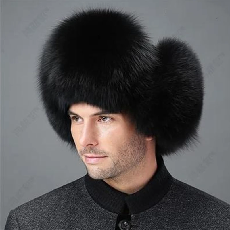 

Simuiated Winter Fox Hair Lei Feng Hat for Men,Mink Skin, Middle and Old Age Leather Ear Protection,raccoon Dog Fur, Grass Hat,