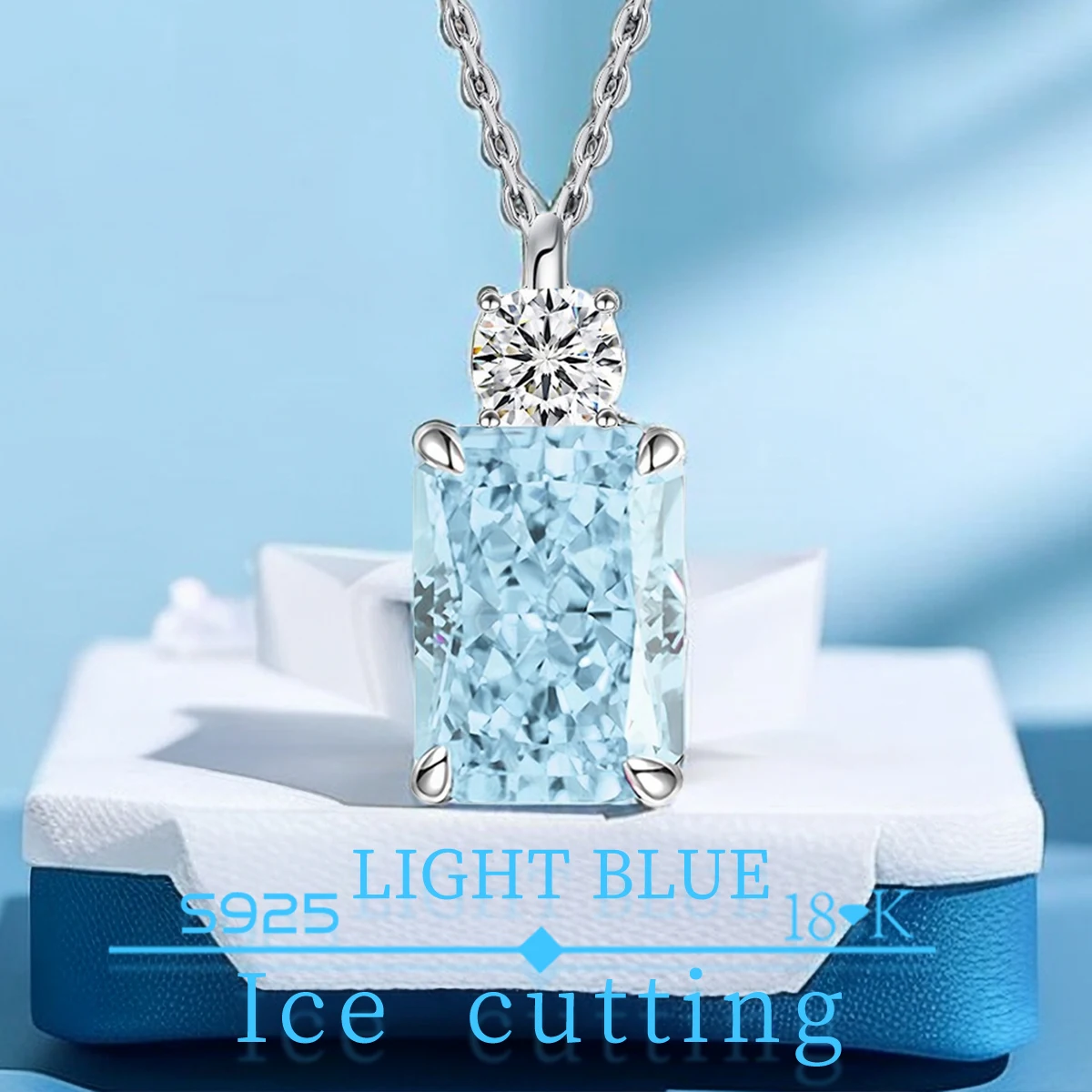 S925 Sterling Silver Fine Quality 3.5 carat 1 rectangle Light ice blue Zircon Sparkle 5A Good quality Ice Cut Ladies Pendant
S925 Sterling Silver Fine Quality 3.5 carat 1 rectangle Light ice blue Zircon Sparkle 5A Good quality Ice Cut Ladies Pendant