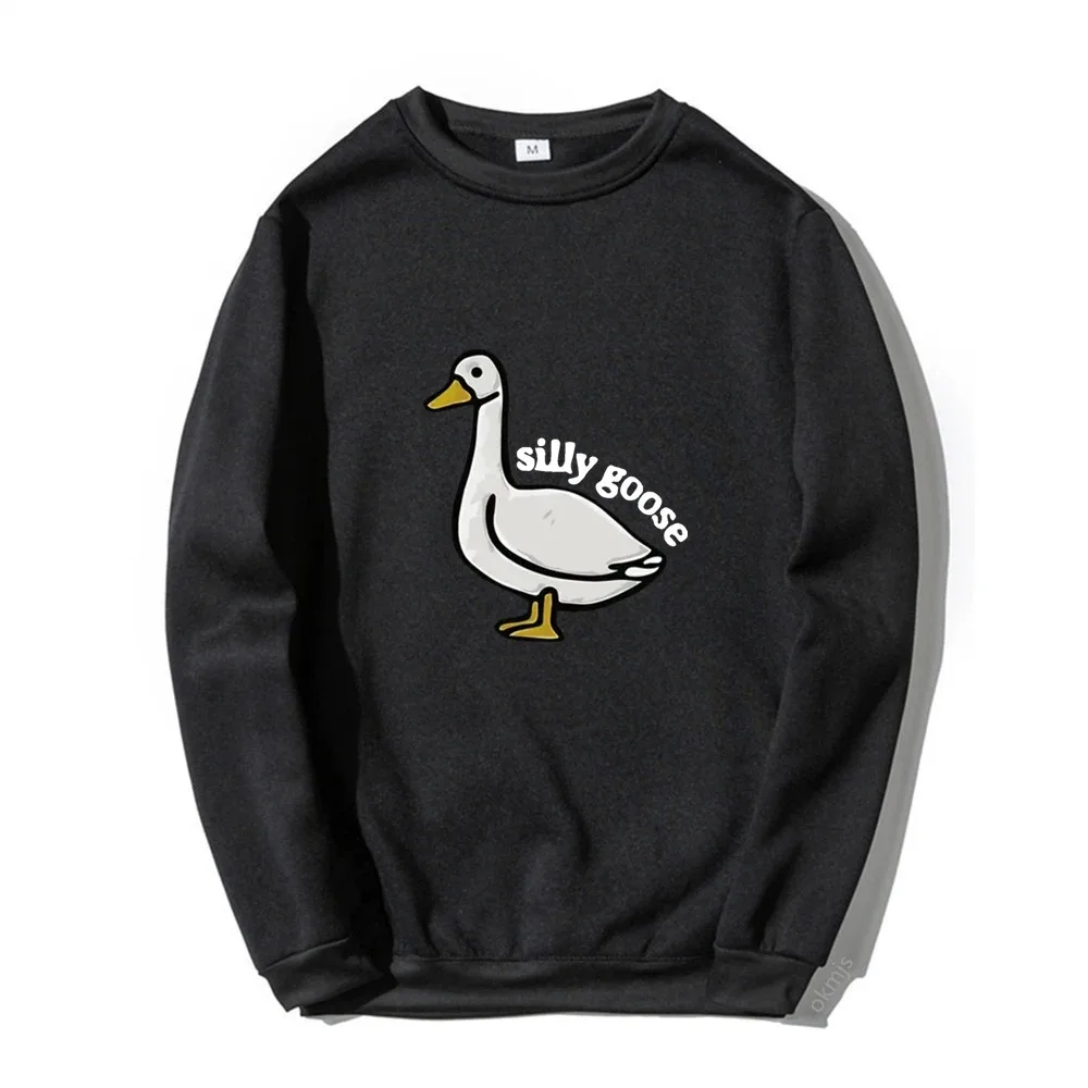 

Silly Goose Print Crew Neck Cotton Sweatshirt Big Size Pullover Men Casual Clothing Sweatshirts For Women Long Sleeve Tops