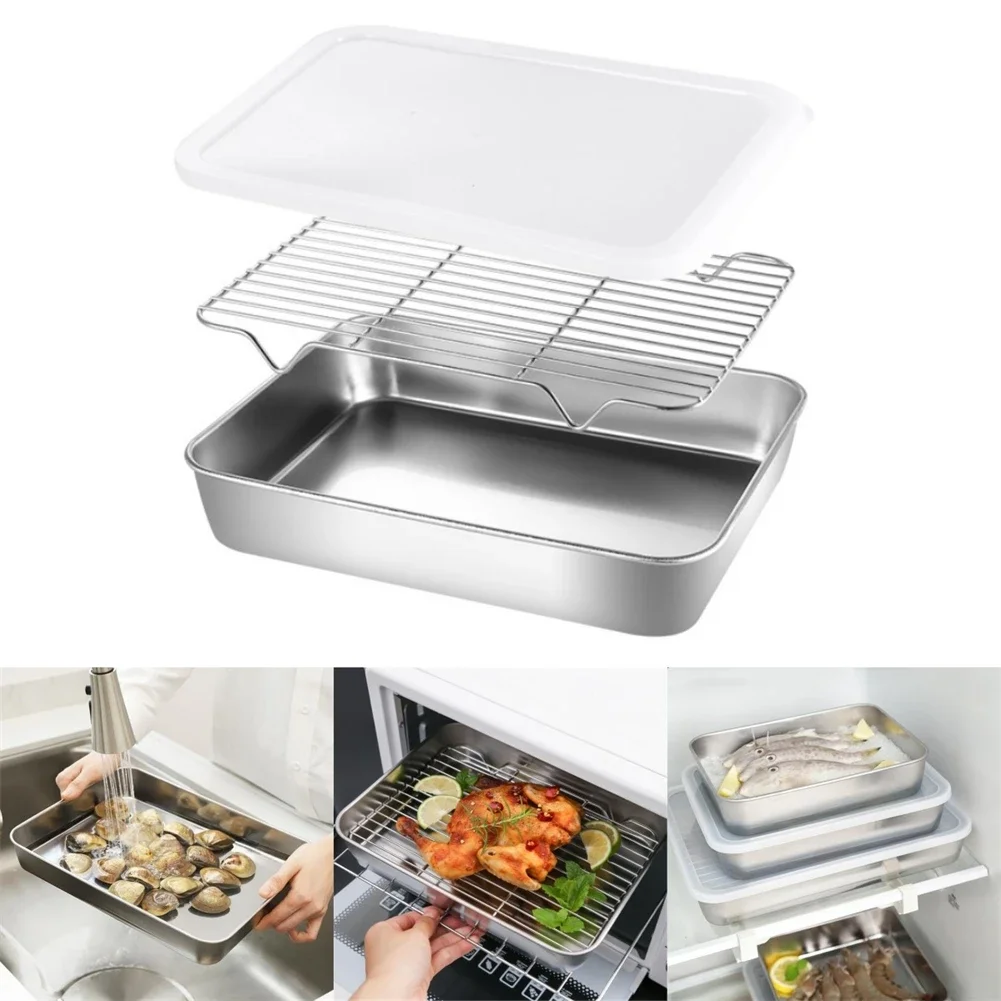 Stainless Steel Bakeware Baking Pan Rack Pans Refrigerator Food Container Crisper With Cover For Kitchen Food Vegetable Storage
Stainless Steel Bakeware Baking Pan Rack Pans Refrigerator Food Container Crisper With Cover For Kitchen Food Vegetable Storage
