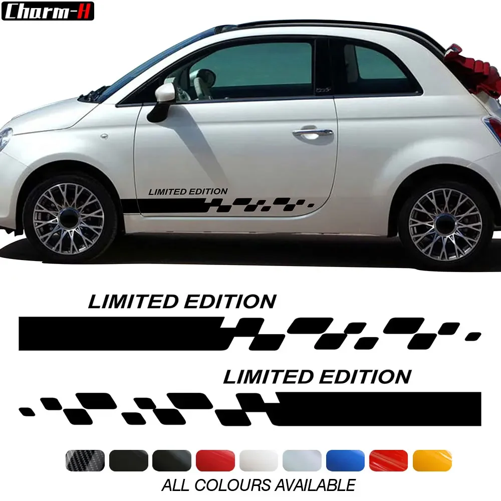 

2pcs LIMITED EDITION Car Styling Door Checkered Side Graphic Decal Skirt Sill Stripes Stickers for Fiat Abarth 500 595 695