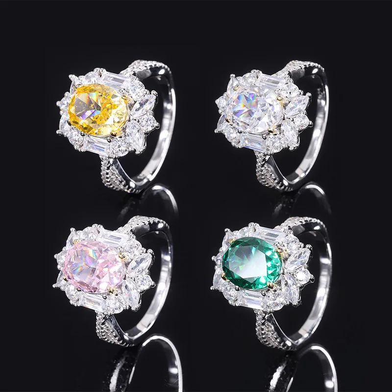

2022 new S925 full-length silver color treasure high carbon diamond 8 * 10 Dan simple texture women's ring
