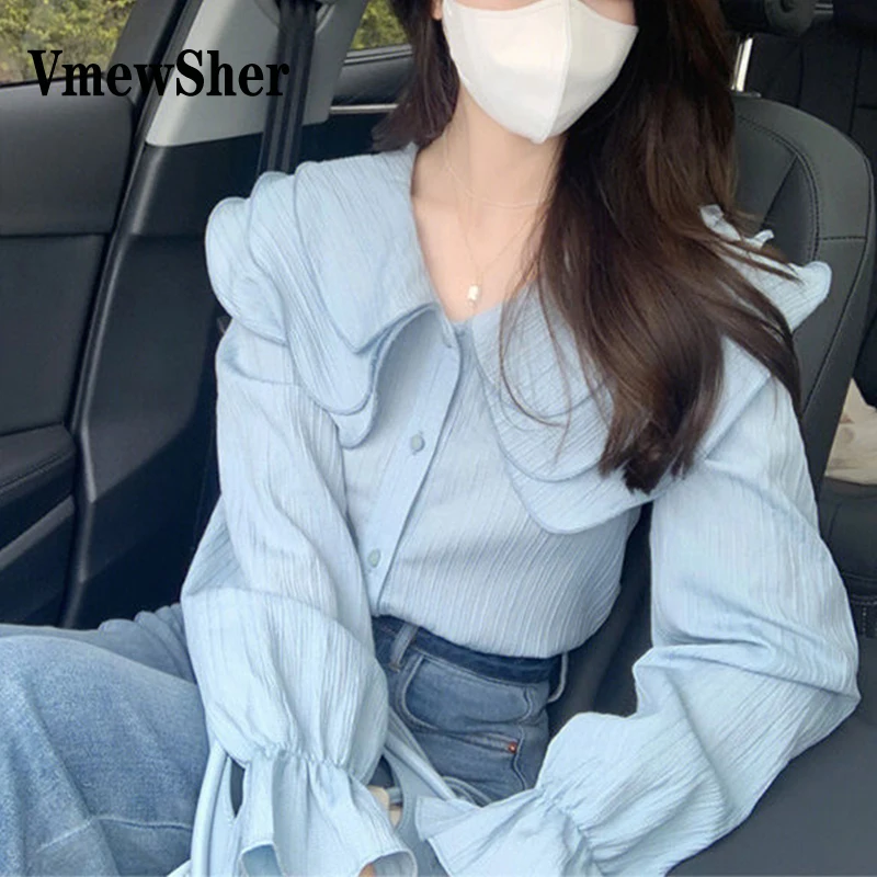 VmewSher Blue 3 Layer Petter Pan Collar Shirt Women Spring Autumn Long Sleeve Fashion Sweet Blouse Buttons Ruffles Chic Tops
VmewSher Blue 3 Layer Petter Pan Collar Shirt Women Spring Autumn Long Sleeve Fashion Sweet Blouse Buttons Ruffles Chic Tops