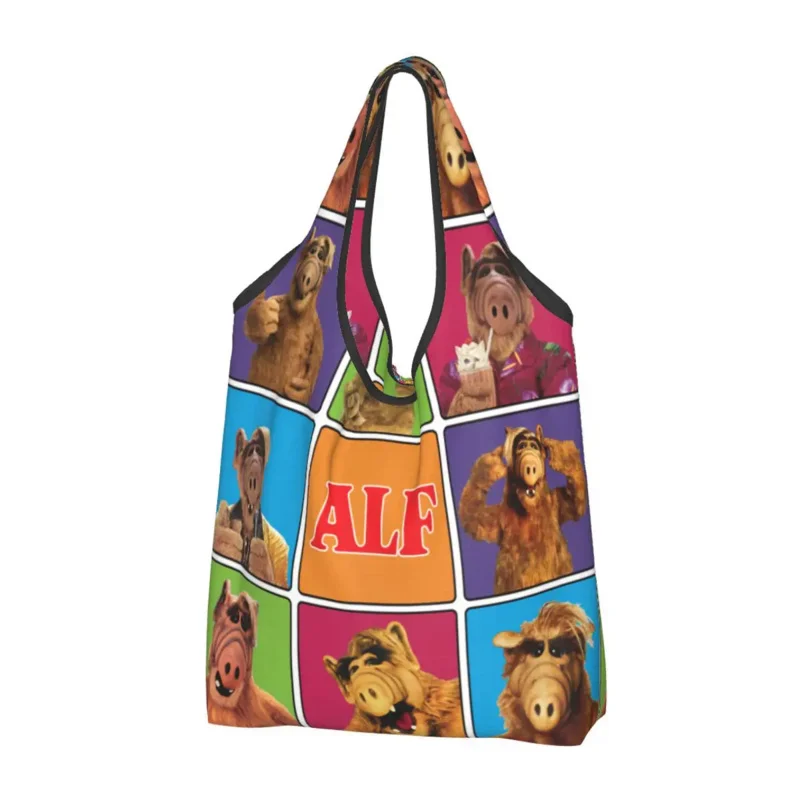 

Alien Life Form ALF Meme Collage Groceries Tote Shopping Fashion Sci Fi TV Show Shoulder Shopper Bags Handbags