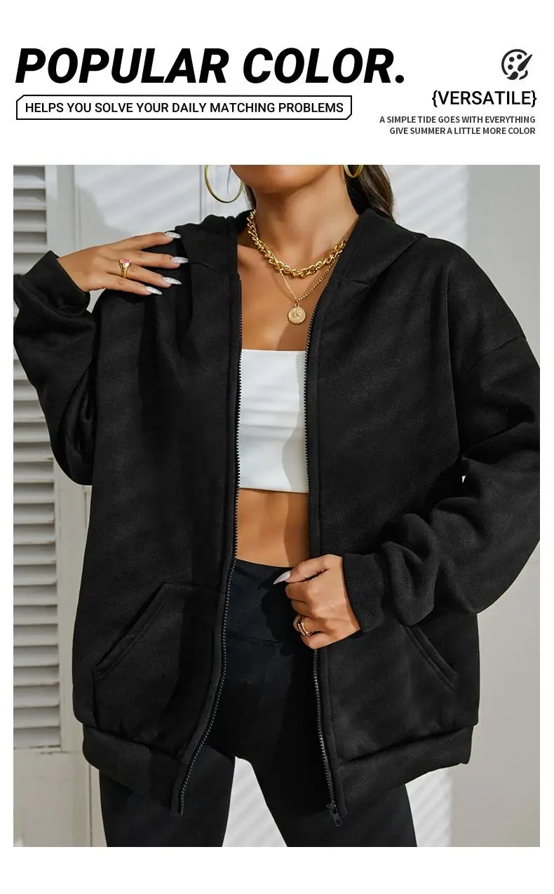 سويت شيرت نسائي كبير الحجم بغطاء للرأس كاجوال سادة بسحّاب مع قلنسوة هاراجوكو كوري فضفاض للزوجين معطف بقلنسوة ملابس الشارع سويت شيرت نسائي كبير الحجم بغطاء للرأس كاجوال سادة بسحّاب مع قلنسوة هاراجوكو كوري فضفاض للزوجين معطف بقلنسوة ملابس الشارع