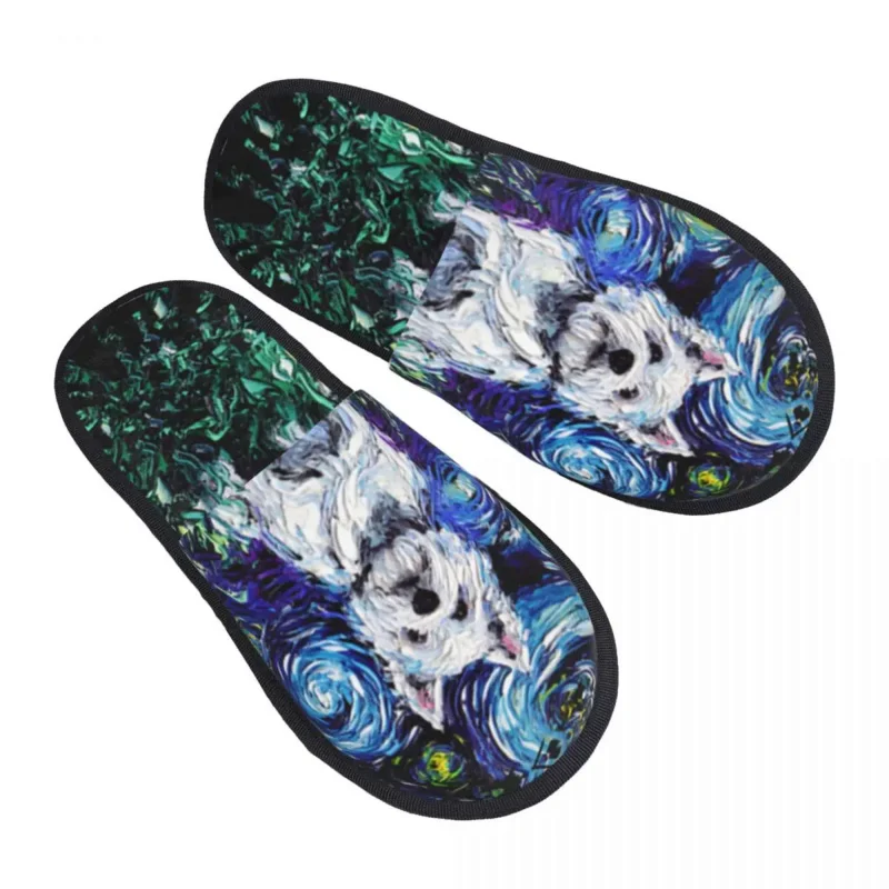 

Custom Westie Night Soft Memory Foam House Slippers Women West Highland White Terrier Dog Comfy Warm Anti-skid Sole Slipper