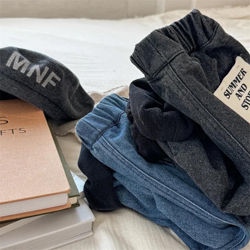 2025 Winter New Children Plus Velvet Thick Jeans Letter Print Girls Trousers Baby Boy Fleece Denim Pants Kids Warm Pants 42 S2f665a2808b64fb6bbacedec411bcf8aE