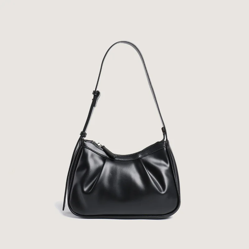 

Wrinkled Shoulder Bags for Women 2023 Fall New Arrived Classic Black Leather Hobo Causual Ladies Handbags Luxury Design