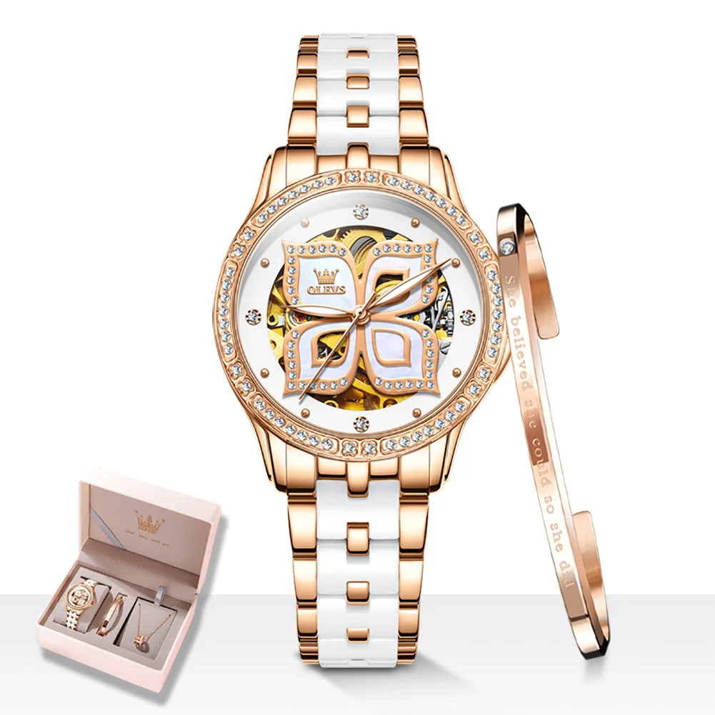 OLEVS Original Watch for Women Luxury Rose Gold Automatic Skeleton Mechanical Ladies Ceramic Dress Diamond Waterproof Wristwatch
OLEVS Original Watch for Women Luxury Rose Gold Automatic Skeleton Mechanical Ladies Ceramic Dress Diamond Waterproof Wristwatch
